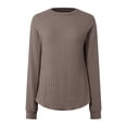 thumbnail image 4 of Povozer Women's 2024 Fall Long Sleeve Crew Neck Sweater Tops Waffle Knit Soft Pullover(Coffee,2XL), 4 of 5