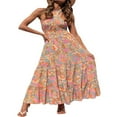 thumbnail image 1 of AMERTEER Femmes Été Crossover Licol Cou Sans Manches Plaid Coupé Dos Flowy une Ligne Maxi Robe Rose XL, 1 of 7