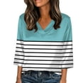 thumbnail image 2 of ylioge Satin T Shirts for Women Plus Size S-5X 3/4 Sleeve V Neck Tees Tops Womens Casual Color Block Pullover Basic Going-Out Work Blouses Top, 2 of 5