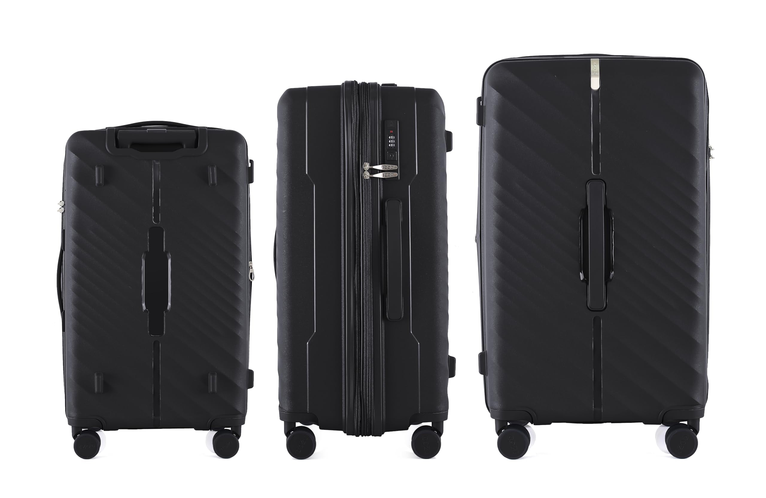 IZOD Gail Polycarbonate Luggage Set - 360-Degree Dual Spinning Wheels - Water-Resistant Nylon Zippers - Mounted Combination Lock - Combo Lock 28", 24", 20" - 3 Piece Luggage Set (Black)