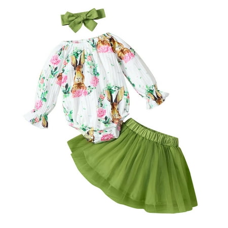 

ZHAGHMIN Fashion Toddler Girl Outfit Easter Baby Girls Long Sleeve Cartoon Romper Tops Tulle Dress With Headbands 3Pcs Outfits Set Pant Outfit Size 4 Girls Clothes Baby Girl Auntie Outfits Baby Girl
