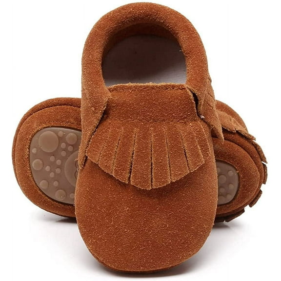 Leather Baby Moccasins Hard Soled Tassel Crib Toddler Shoes for Boys and Girls