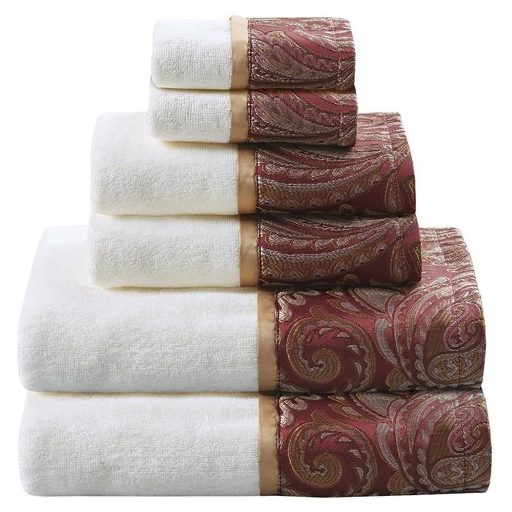 Madison Park Burgundy Bathroom Towel Set, Cotton 6-Piece Towels Set, Highly Absorbent, Super Soft Jacquard Bath Towels, Hand Towels, Fingertip Towels