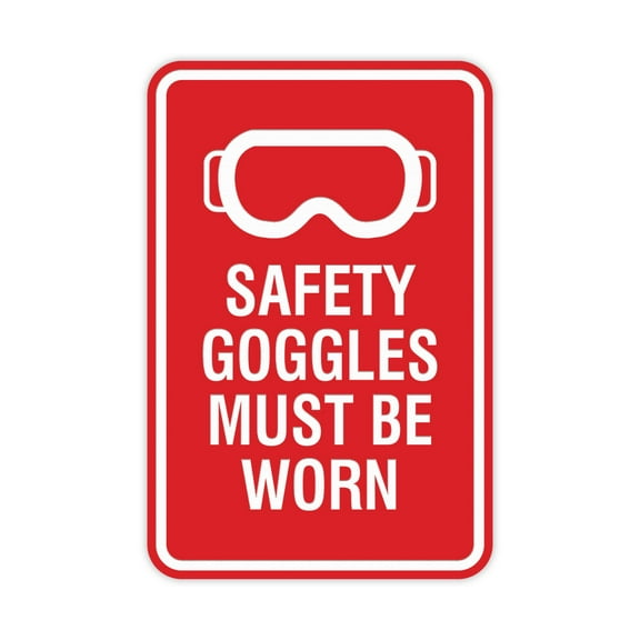 Signs ByLITA Portrait Round Safety goggles must be worn Sign (Red) - Large