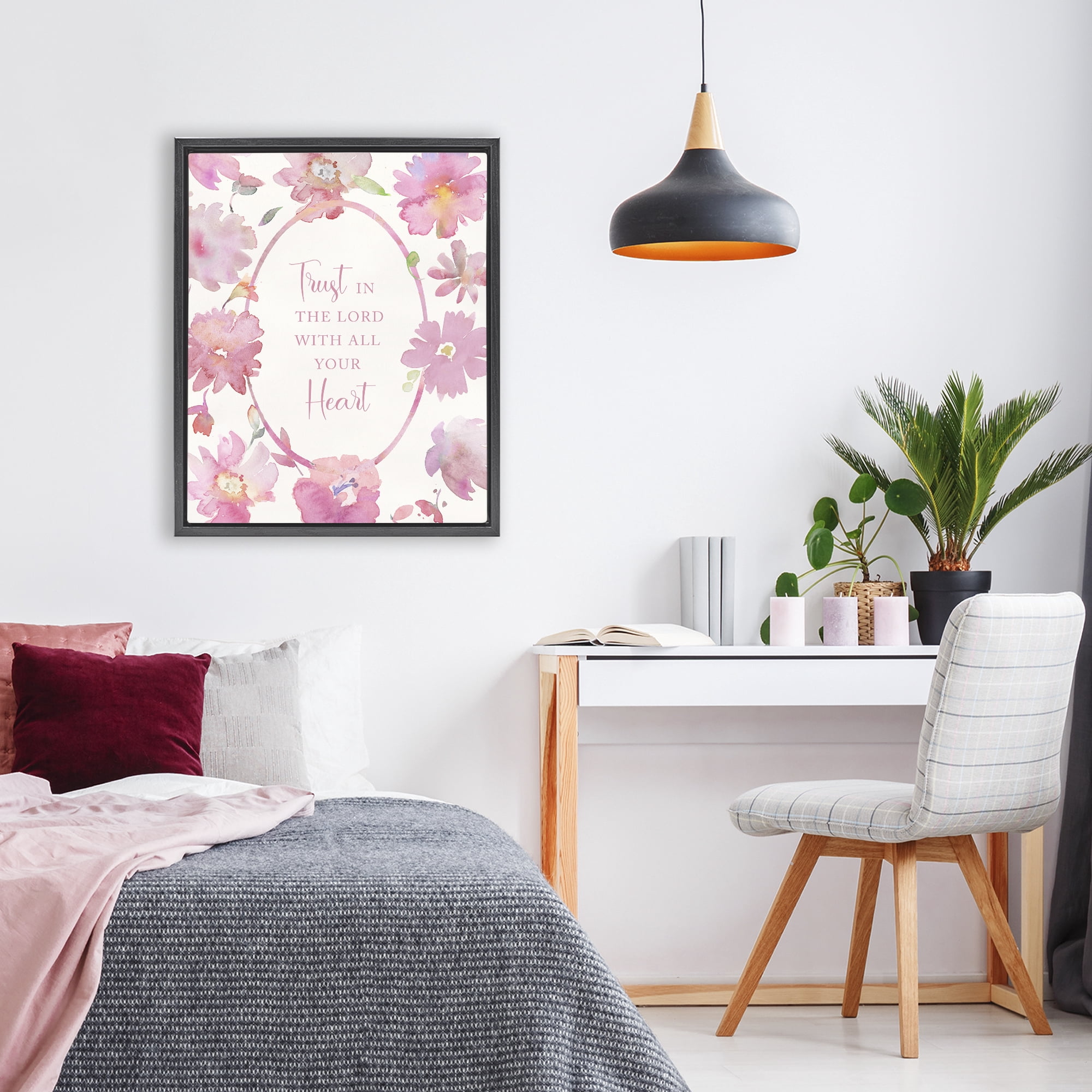 Stupell Industries Trust In The Lord Pink Blooms Black Framed Floater Canvas Wall Art, design by Theresa Heidel