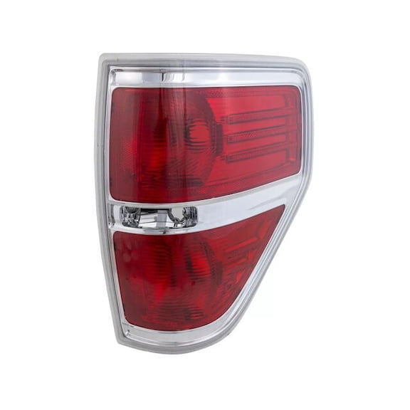 Right Passenger Side Tail Light Assembly Lens - with Chrome Accent - Compatible with 2009 - 2014 Ford F-150 2010 2011 2012 2013