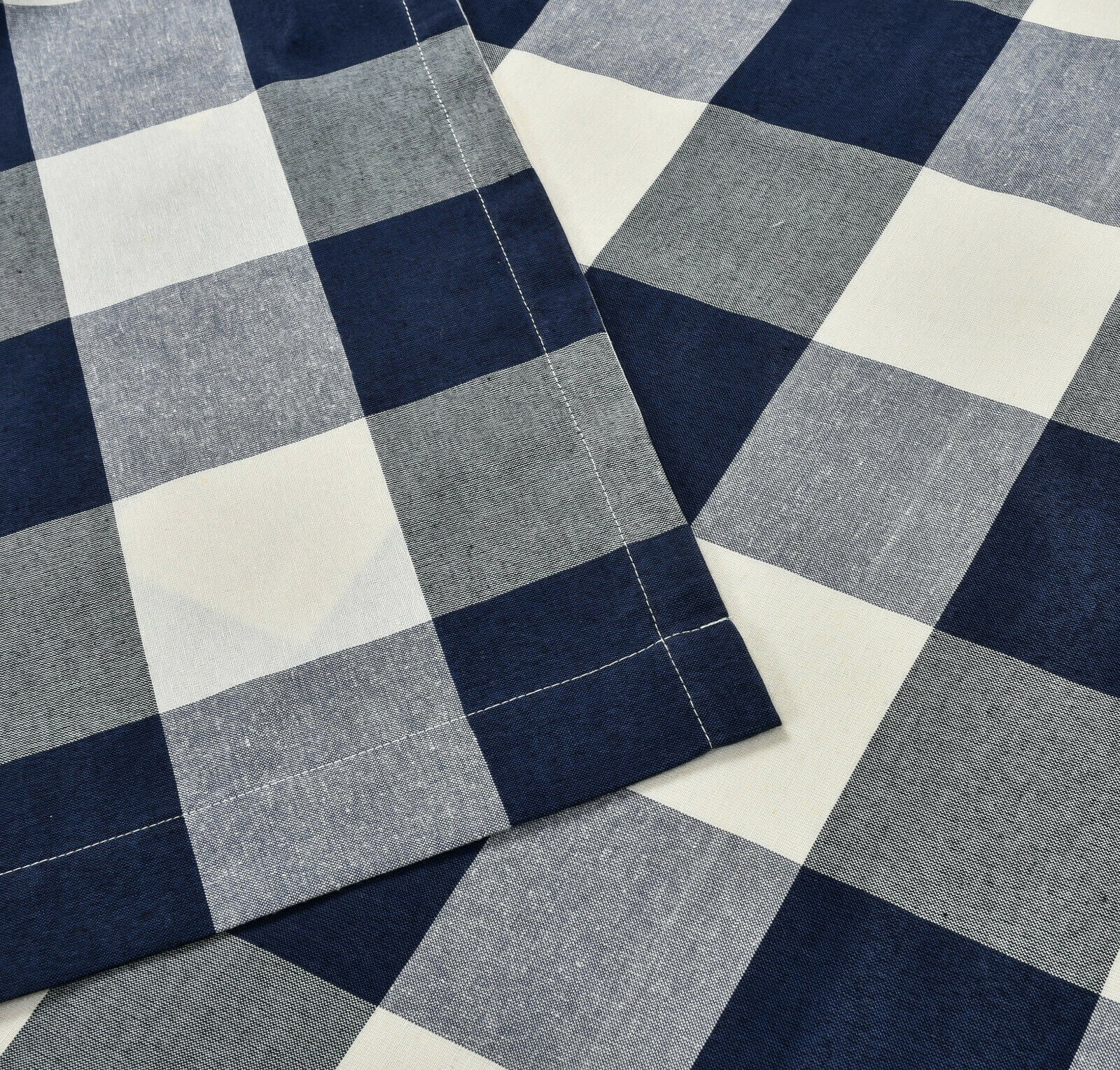 Kate Aurora Navy Blue Plaid Lodge Farmhouse Grommet Curtains, 54” x 84” (2 Panels)