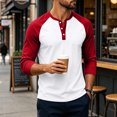 thumbnail image 3 of Mens Henley Shirts Long Sleeve Casual Raglan Block Shirts Button Basic T-Shirts Classic Vintage Tee Tops 2026 Red M, 3 of 7