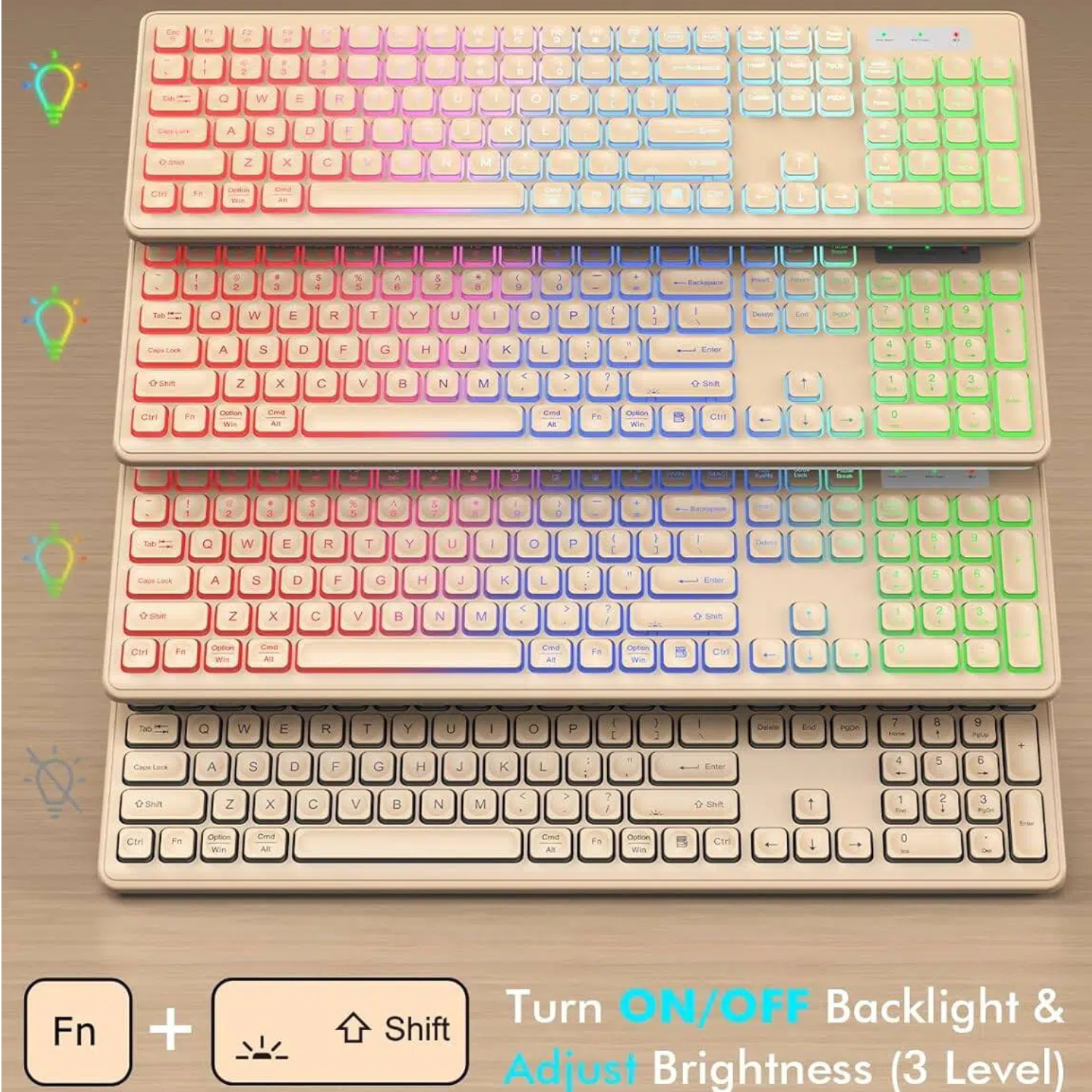 Wagpak Wireless Keyboard and Mouse Combo RGB Backlit Rechargeable 2.4GHz Quiet 108 Keys Keyboard-Desert Gold