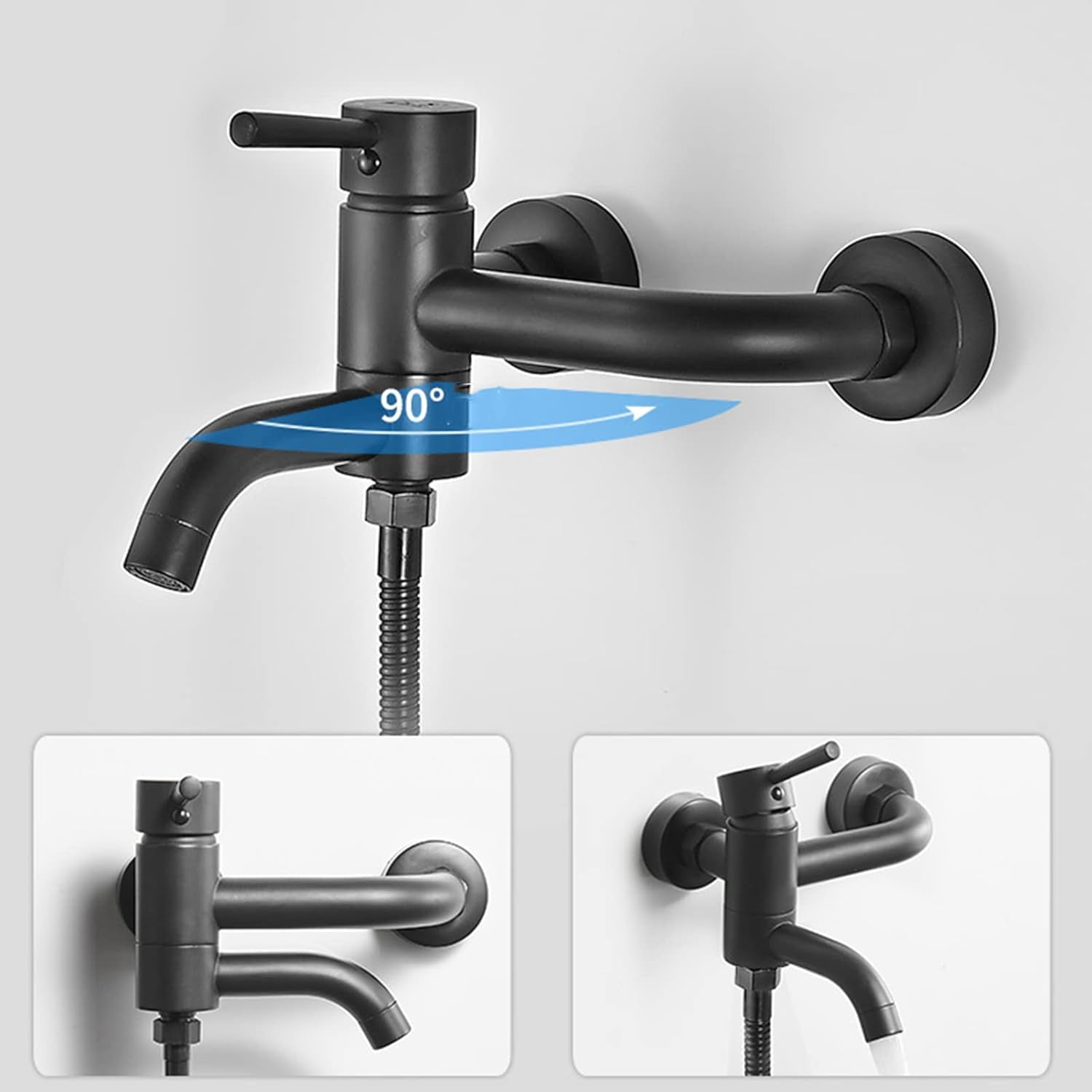 Bath Mixer Tap with Shower Attachment Bathtub Faucet Wall Mounted Brass with Shelf Hot and Cold Water Shower Faucet in Bathroom-Black