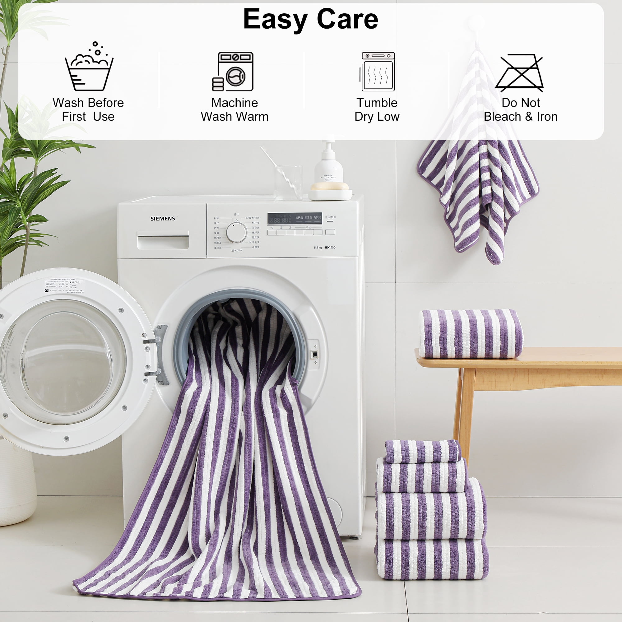 Jessy Home 6 Piece Dark Purple Bath Towel Set for Bathroom-2 Bath Towels,2 Hand Towels,2 Washcloths Soft and Plush Highly Absorbent Towel for Hotel & Spa