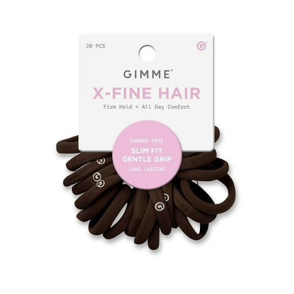 Gimme Beauty Seamless Hair Ties for Extra Fine Hair, Ponytail Holder, Dark Brown, 20 Count