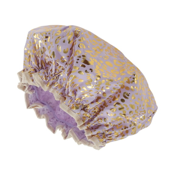 Unique Bargains 1 Pc Reusable Leopard Spots Shower Cap for Shower Purple PEVA