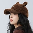thumbnail image 3 of Cartoon Cute Rabbit Ears Plush Baseball Hat Cute Girls Autumn and Winter Warm Lamb's Wool Duck Tongue Cap Warm 56-58cm (1pcs,One Size), 3 of 7
