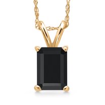 Gem Stone King 14K Yellow Gold Black Onyx Pendant Necklace for Women | 0.97 Cttw | Gemstone December Birthstone | Octagon 7X5MM | With 18 inch Chain