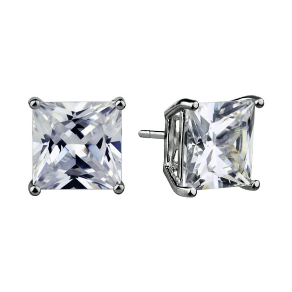 Brilliance Fine Jewelry Women's Simulated Diamond Square Stud Earrings in Sterling Silver 8MM