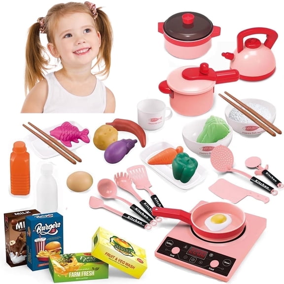 UUGEE Kids Pretend Play Kitchen Accessories Set Toys, Toddler Play Food Cooking Playset, Christmas Brithdays Gift for Girls Boys