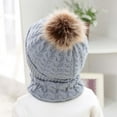 thumbnail image 4 of MesaSe 1 Set Baby Beanie Hat Scarf Solid Color Twist Pattern Autumn Winter Windproof Fluffy Pompom Cap Set for Outdoor, 4 of 10