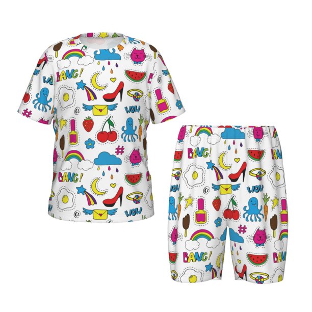Fotbe Summer Pijama Estampada de 2 Piezas para Niños – Ropa de Dormir de Manga Corta Cómoda para Niños y Niñas, Camiseta y Shorts de Algodón-Large