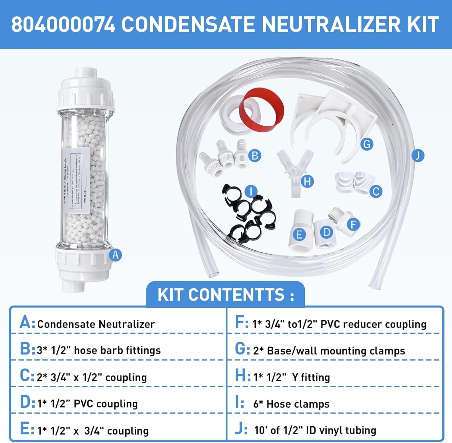 Condensate Neutralizer Kit, Compatible with Rinnai Tankless Water Heater, Replacement for Model 804000074 - Acidic Condensate Neutralizer Prevents Pipe Corrosion & Damage