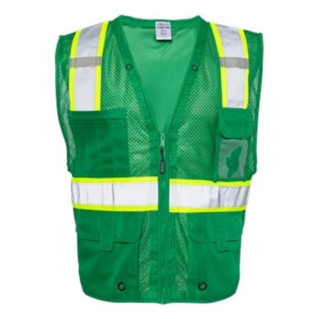 ML Kishigo B68429543 Mesh Enhanced Visibility Multi-Pocket Vest, Green & Lime - Small & Medium