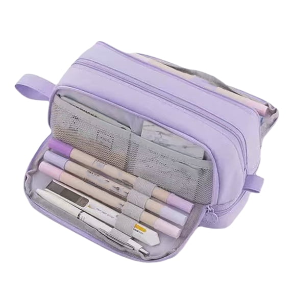 Large Capacity Four-Opening Pencil Case Popular Pencil Case Uniform Pencil Case Multi-Function Simple Solid Color B,1 x Pencil Case,Purple