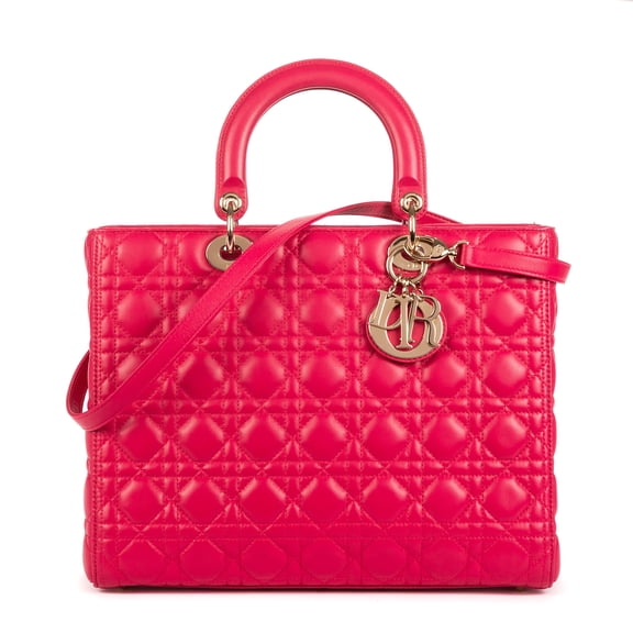 Pre-Owned Christian Dior Pink Lady Dior Large Shoulder Bag Cannaged Leather