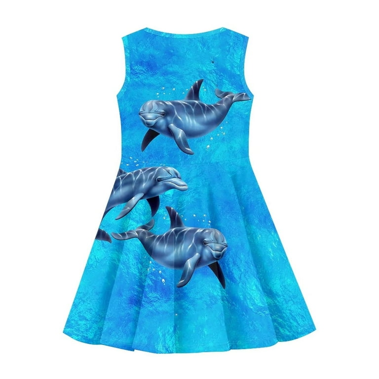 FKELYI Sea Dolphin Girls Sleeveless Dress Size 3-4 Years Soft Skate Party  Midi Dress Elastic Kids Girls Hoilday Summer Skater Dress - Walmart.com