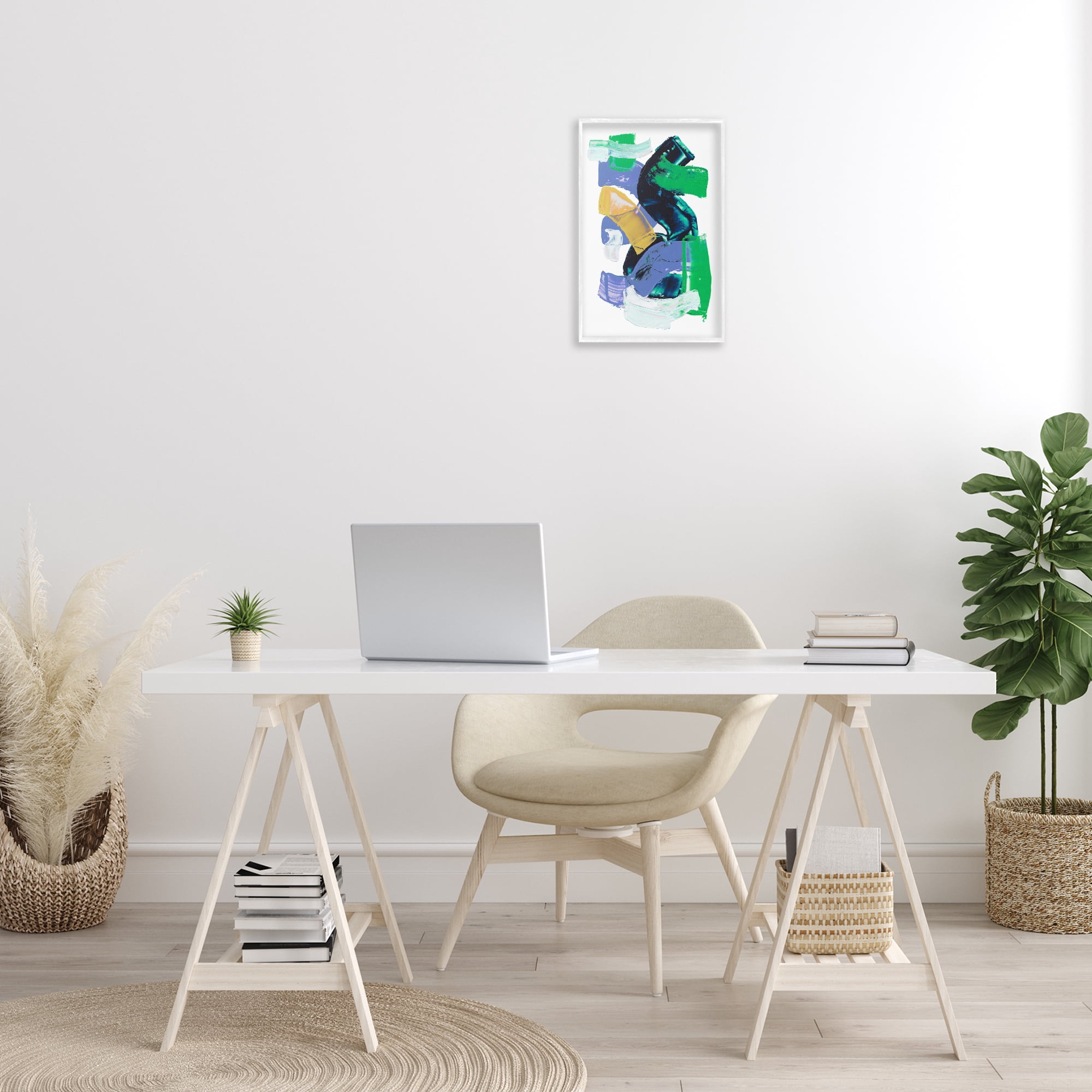 Stupell Industries Expressive Bold Brush Strokes Abstract Painting White Framed Art Print Wall Art, 12 x 18