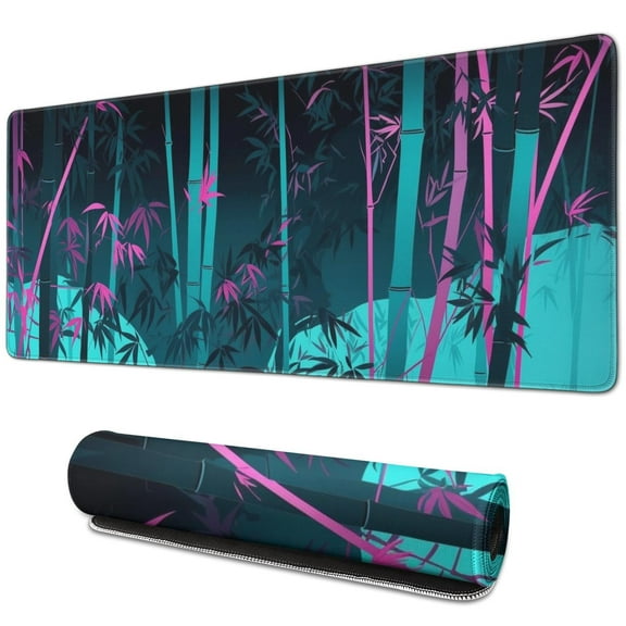 Bamboo Mouse Mat, Rectangle Large Non-Slip Rubber Gaming Mouse Pad with Stitched Edges, Office Mouse Pad for Women Men Kids, 31.5x11.8in Black and Purple