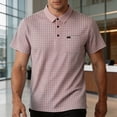 thumbnail image 5 of TKKCS Mens Checkered Short Sleeve Polo Shirt- Moisture Wicking Casual Breathable Regular Fit Pullover Collared Shirts Pink Size L, 5 of 6
