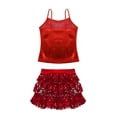 thumbnail image 4 of DPOIS Kids Girls Shiny Metallic Camisole Tank Top with Seuqins Skirted Shorts Red 10, 4 of 5