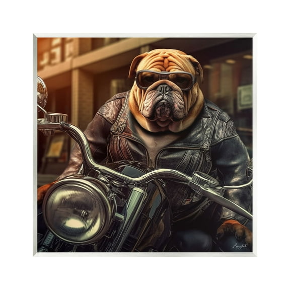 Stupell Industries Bulldog Biker Portrait Animals & Insects Painting Unframed Art Print Wall Art, 12 x 12