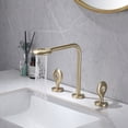 thumbnail image 2 of Two Handles Deck Mounted Bathroom Sink Faucet, Solid Brass Brushed Gold Lavatory Basin Faucet, 2 of 8