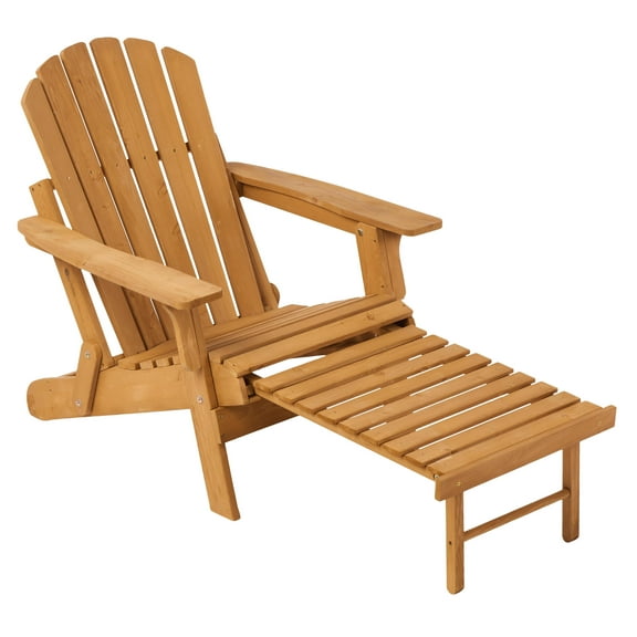 Adirondack Chair with Ottoman - Outdoor Wooden Folding Patio Chair for Garden, Backyard, Pool, Firepit - Pre-Assembled, Ergonomic, Space Saving
