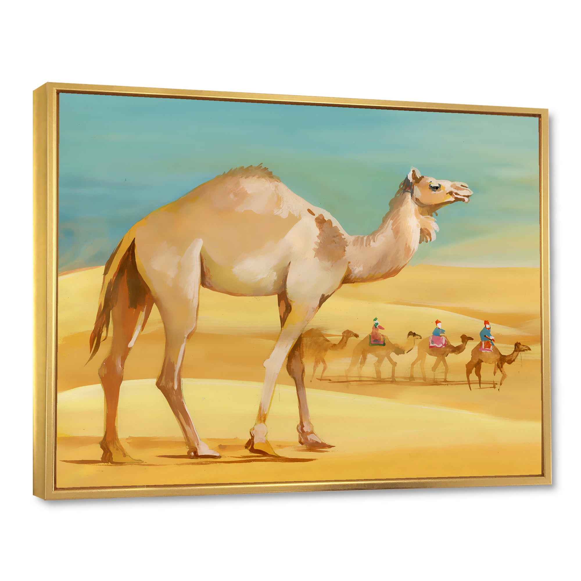 Designart 'Camels In Wild Desert I' Farmhouse Framed Canvas Wall Art Print