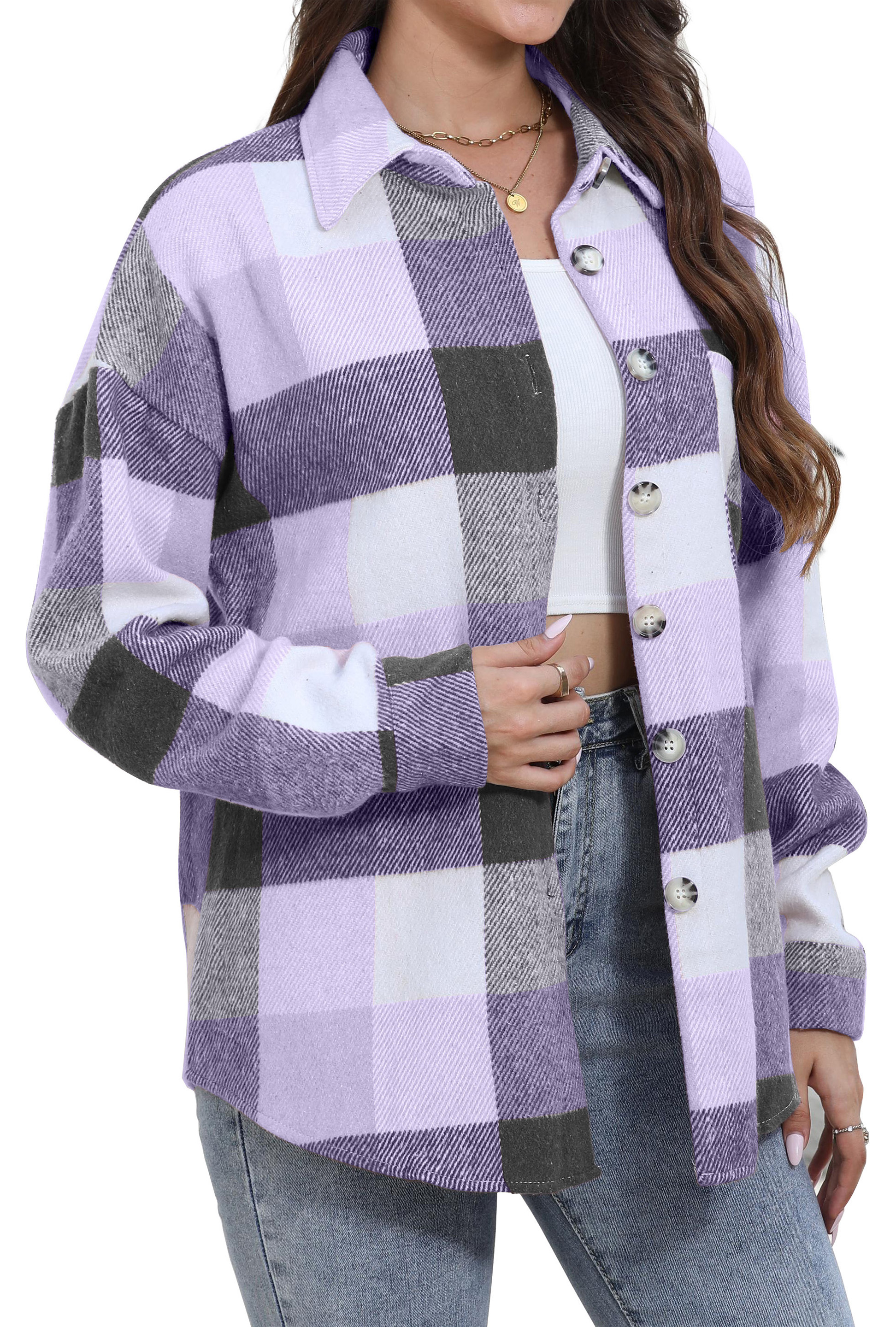 Fantaslook Women's Plaid Flannel Shacket Jacket photo 2
