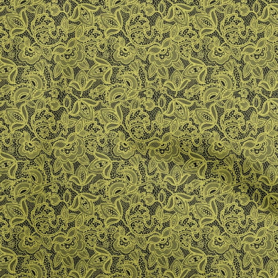 oneOone Cotton Poplin Lime Green Fabric Lace Floral Craft Projects Decor Fabric Printed By The Yard 42 Inch Wide