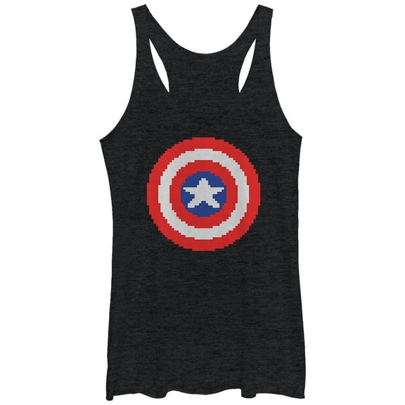Women's Marvel Captain America Pixelated Shield  Racerback Tank Top Black Heather Large