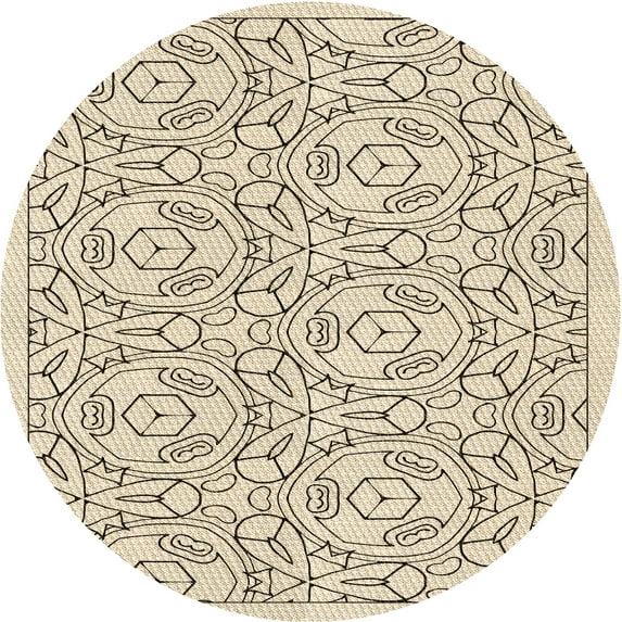 Ahgly Company Indoor Round Patterned Moccasin Beige Area Rugs, 3' Round