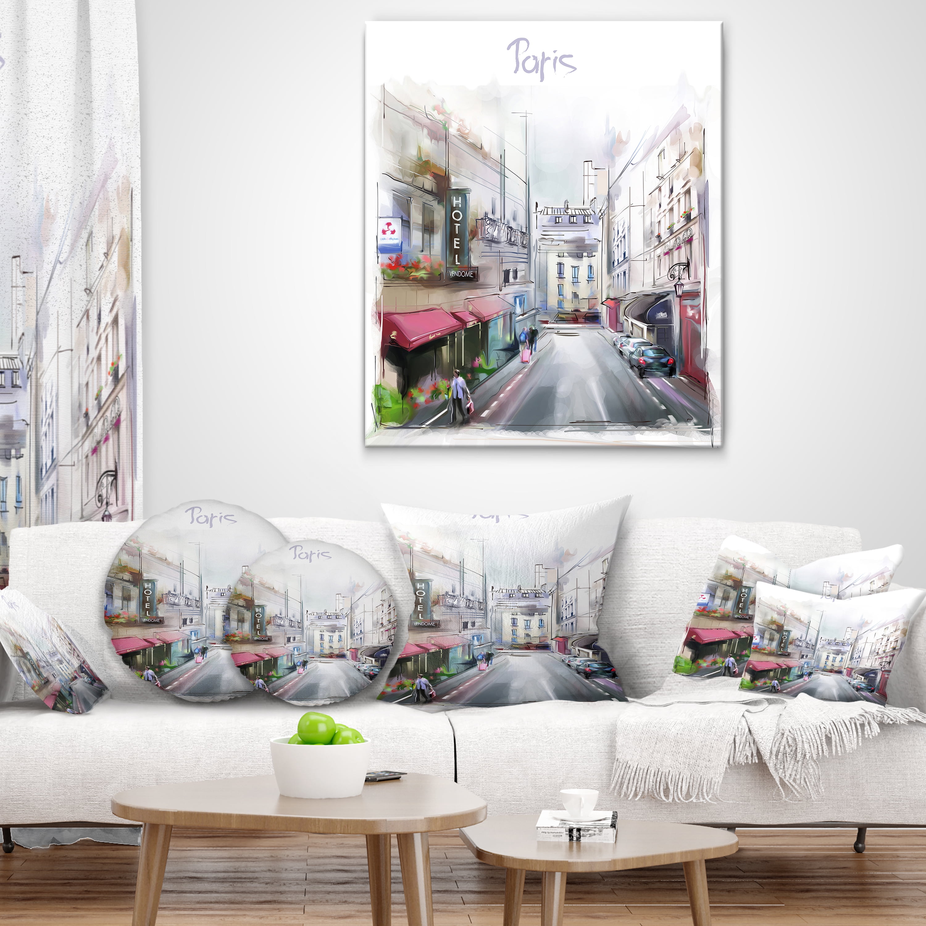 Designart Paris Illustration - Cityscape Digital Throw Pillow - 18x18