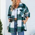 thumbnail image 5 of IROINNID Women's Short Woolen Jacket Turndown Lapel Plaid Long Sleeve Leisure Casual Pockets Tops Jacket Plaid Coat, Green, 5 of 7