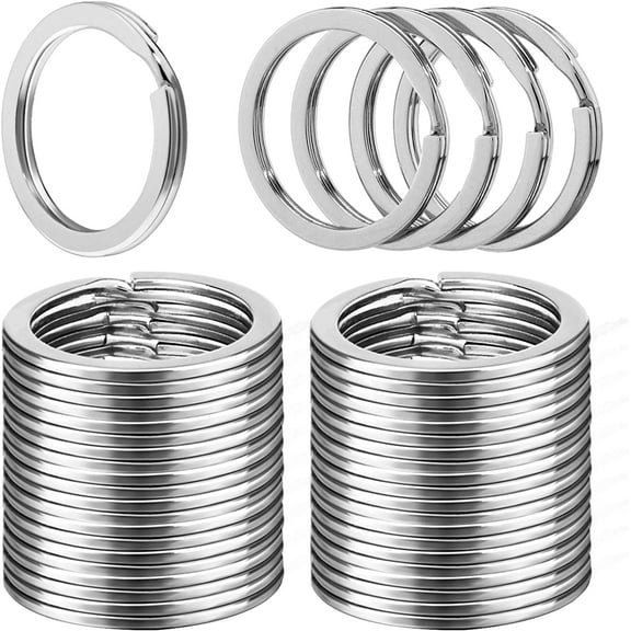 100 Pack Key Ring Split Rings 1 Inch Flat Silver Metal Keyring