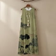 thumbnail image 6 of Jiueut Watercolor Lotus Flower Print Maxi Dress Summer Dresses Linen Look Wrinkle Resistant Beach Vacation Clothes Crewneck Sleeveless Sundresses with Pockets for Women, L, 6 of 7