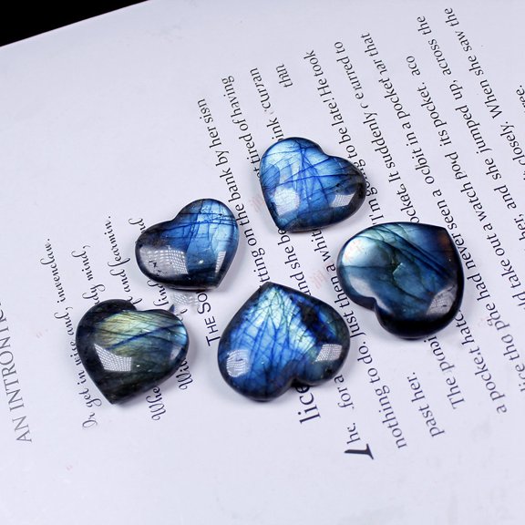 Reiki Natural Labradorite Healing Stones Heart Worry Stone Pocket Palm Stones for Reiki Ealancing 22~25mm