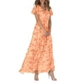 thumbnail image 2 of Huankd Spring Dresses for Women 2025 - Floral Chiffon Short Sleeve Flowy Trendy Maxi Dress Orange 2XL, 2 of 7