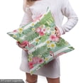 thumbnail image 4 of Flamingo Sofa Upholstery Fabric by the Yard, Flamingos with Exotic Hawaiian Leaves Flowers on Striped Vintage Background, Decorative Fabric for DIY and Home Accents, Green Pink White by Ambesonne, 4 of 4