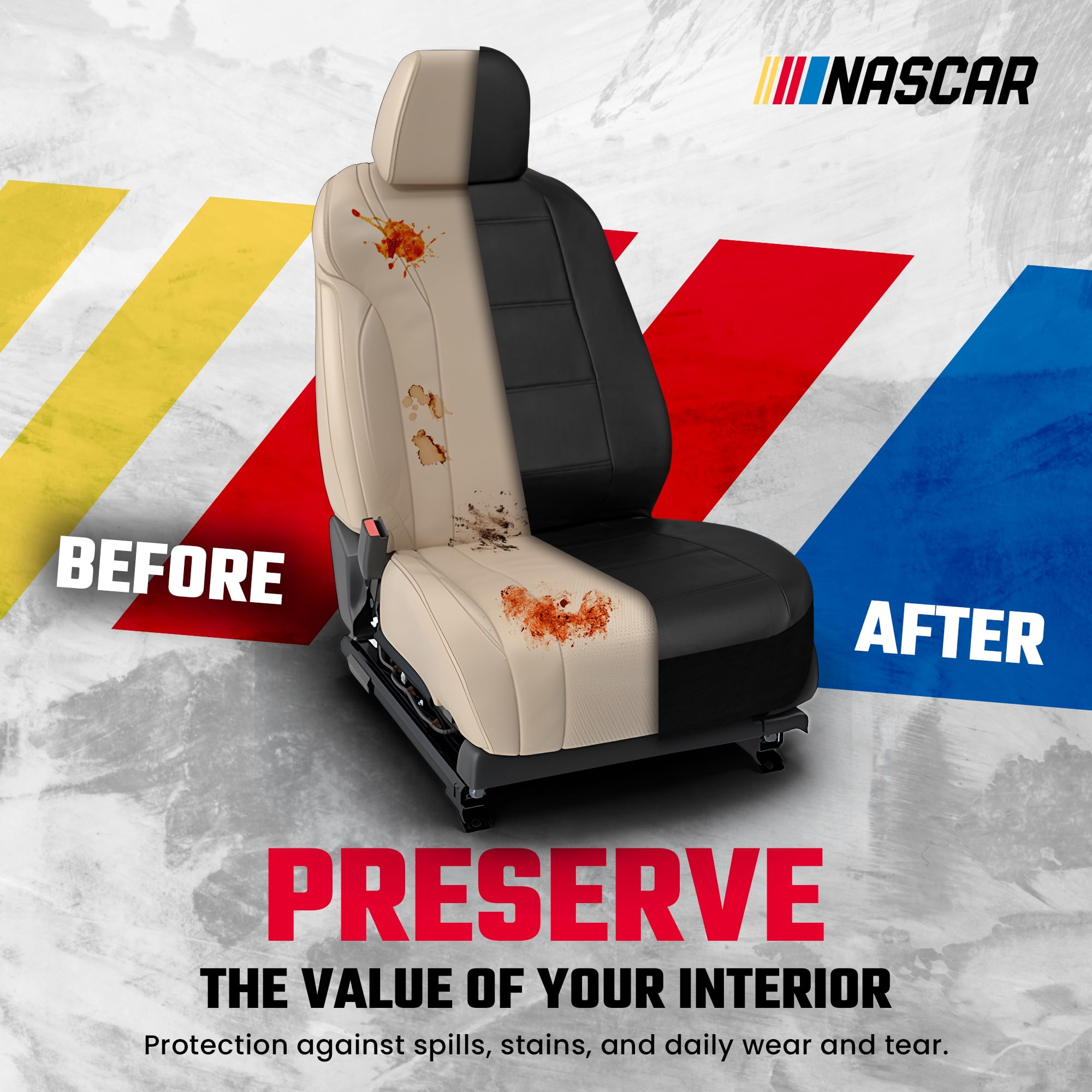 NASCAR Car Seat Cover Set | Durable, Foam-Padded, Form-Fitting Design for Cars, SUVs, & Trucks | 11-Piece Front and Back Automotive Seat Covers | Quick Installation | Interior Covers |Black