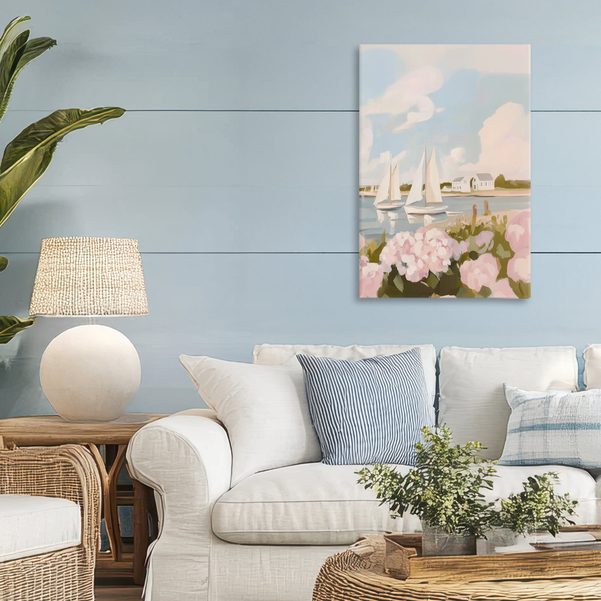 Stupell Industries Pink Hydrangeas with Sailboats Canvas Wall Art, design by Sisi and Seb