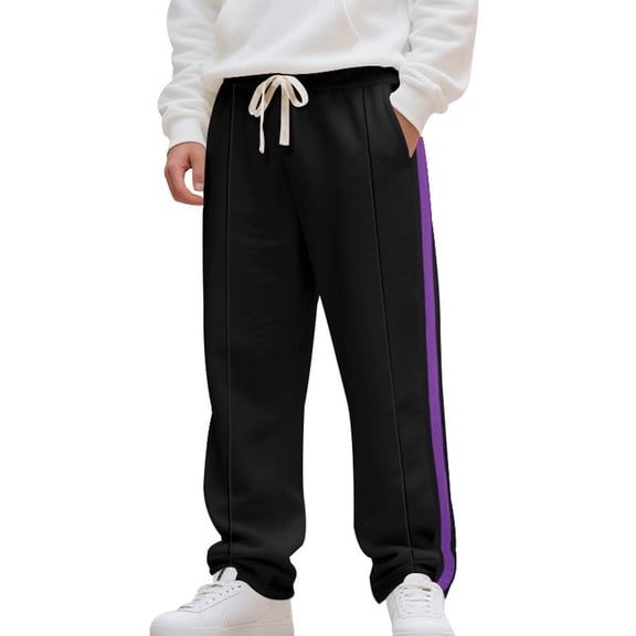 Kvture Mens Striped Print Sweatpants Drawstring Straight Leg Casual Loose Fit Flared Pants Fall Winter Trendy Black XXL